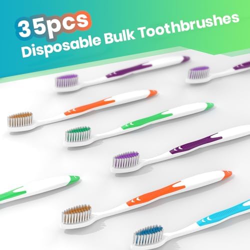 Frekare Bulk Toothbrushes 35 Pack, Individually Wrapped Toothbrushes Pack for Adults & Kids, Disposable Toothbrush Medium Soft for Travel, Donations, Hotels