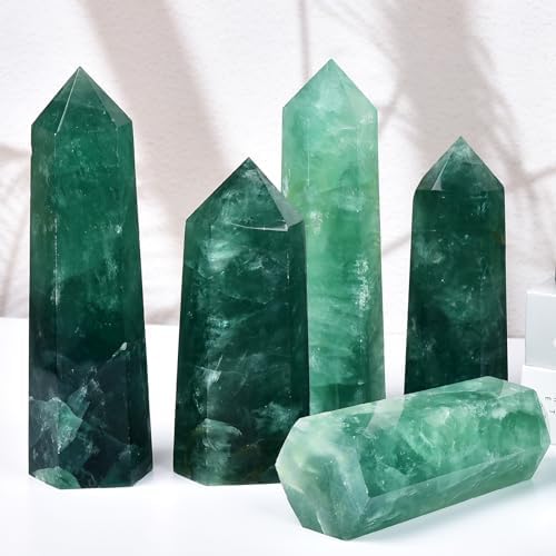 Natural Green Fluorite Obelisk Tower Large Healing Crystal Wand 6 Faceted Point Reiki Chakra Meditation Therapy 1.5-2.0 LBS