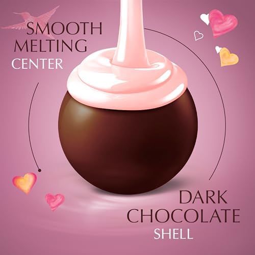 Lindt LINDOR Strawberry Dark Chocolate Candy Truffles Friend Heart, Valentine's Day Dark Chocolate with Truffle Filling, 3 oz.