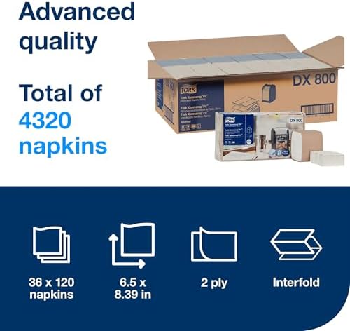 Tork Xpressnap Fit White Dispenser Napkin N14, 2-ply, 36 packs x 120 napkins, DX800