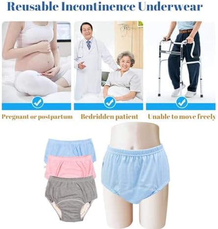 2 Pack Washable Incontinence Underwear for Men/Women, TPU Leakage-Proof Adult Cloth Diaper Nappy with Inserts, Reusable Absorbent Urinary Briefs for The Elderly, Disabled, Postpartum (Grey-L)