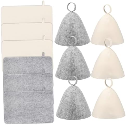 6Pcs Sauna Hat & 6Pcs Sauna Mat Felt Head Protection Shower Hat with Loops Accessories for Home