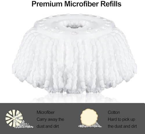 PULNDA 4 Pack Spin Mop Replacement Head for 360 Spin Mop Bucket with Wringer Set Systems, Replacement Microfiber Spin Mop Refills, Round Shape Standard Size