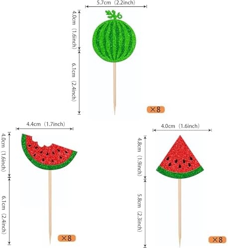 Rsstarxi 24 Pack Watermelon Cupcake Toppers Glitter Summer Tropical Fruit Cupcake Picks Watermelon Baby Shower Cake Decorations for Sweet Summer Watermelon Kids Birthday Party Decorations