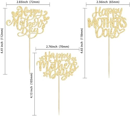 Ephlyn 24Pcs Happy Mothers Day Cupcake Toppers Mom Cupcake Picks Love Mum Cake Decoration Party Supplies for Mother's Day Party Decorations Supplies Gold