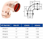 Copper Press Fittings 90 degree Elbow Copper Coupling Zero Lead PxP 1 inch x 1inch for Residential Commercial 5-Pack