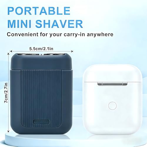 Dual Head Electric Shaver for Men, Rechargeable USB Portable Razor, Wet & Dry Washable Rotary Shaver, Compact Travel Shaver (Navy Blue)