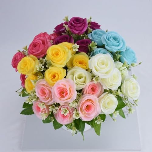 1 Bundle 6 Heads Artificial Silk Rose Flowers Small Bouquet Flores Home Party Spring Wedding Decoration Fake Flower (Yellow)
