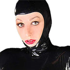 Black Latex Hood Back Zipper Open Face for Catsuit Rubber Mask Club Party Wear