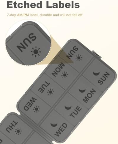 Pill Organizer Travel Medicine Case - Travel Pill Case with Etched Labels, Daily Travel Medicine Case Holder