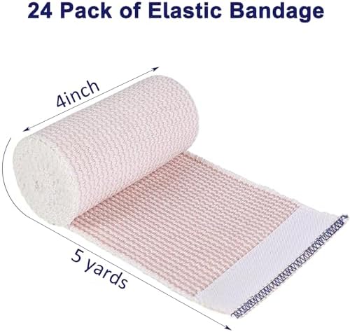 24 Pack Elastic Bandage Wrap 4” Bandage Wrap with Hook and Loop Closure on Both Ends Self Adhesive Bandage Wrap for Sports, Medical, and Injury Recovery
