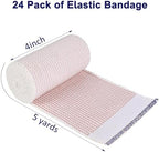 24 Pack Elastic Bandage Wrap 4” Bandage Wrap with Hook and Loop Closure on Both Ends Self Adhesive Bandage Wrap for Sports, Medical, and Injury Recovery