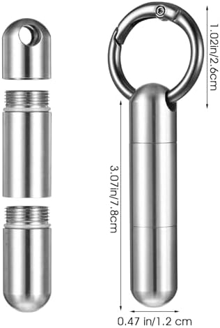 Small Pill Case Keychain Tiny Portable Pill Container Carabiner Clip Medicine Holder Bottle Mini Waterproof Metal Emergency Medicine Organizer for Travel Purse Outdoor Camping (2 Compartment)
