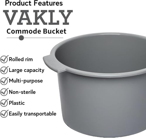 Vakly Commode Bucket Replacement 8 qt / 2 Gallon (2 Pack) – Bedside Commode Pail for Standard & Bariatric Commodes with Handle