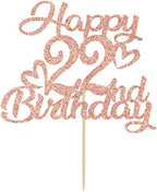 Rose Gold Glitter Happy 22nd Birthday Cake Topper-Hello 22,Cheers to 22 Years,Feeling 22,22nd Birthday/Anniversary Party Decorations