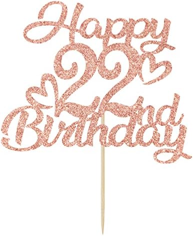 Rose Gold Glitter Happy 22nd Birthday Cake Topper-Hello 22,Cheers to 22 Years,Feeling 22,22nd Birthday/Anniversary Party Decorations