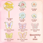 35PCS Butterfly Cake Topper Decorations with Artificial Flowers for Anniversary Butterfly Birthday Supplies (Pink Gold)
