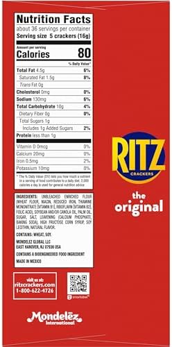 RITZ Original Crackers, Snacks for Kids and Adults, Bulk Lunch Snacks, Family Size, 6 - 20.5 oz Boxes