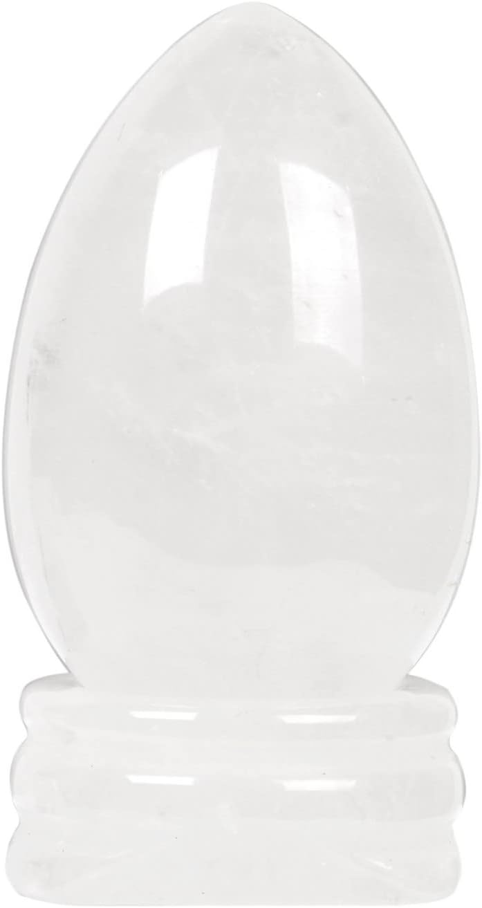 Justinstones Natural White Clear Quartz Gemstone Egg Crystal Healing Chakra Meditation Home Office Decor Stone with Stone Stand