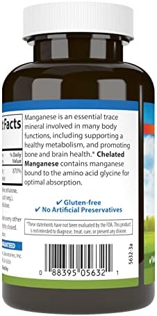 Carlson - Chelated Manganese, 20 mg - Superior Absorption, Healthy Metabolism, Bone Support & Brain Health, 250 Tablets