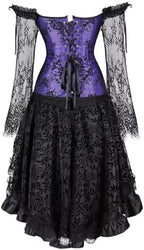 Jutrisujo Corset Top Skirt Set Dress Bustier Lace Long Sleeves Floral Plus Size Costume Halloween Women
