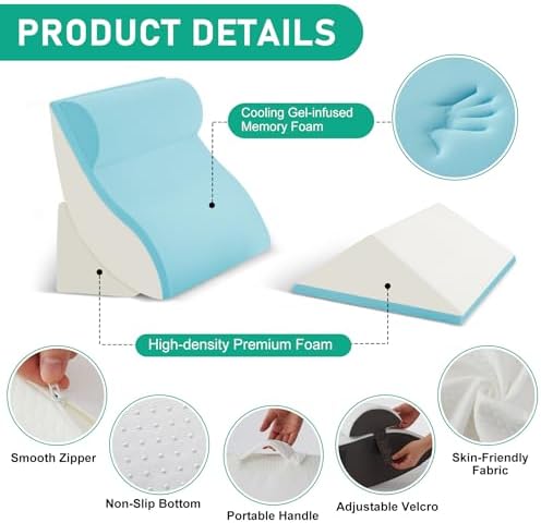 4PCS Wedge Pillow Set for After Surgery, Orthopedic Bed Wedge Pillow for Back Pain Relief, Sitting Up in Bed, Acid Reflux, Adjustable Post Surgery Pillows for GERD, Snoring, White/Grey