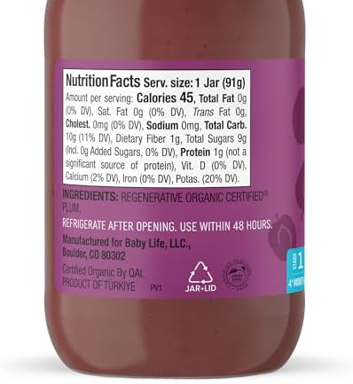 Babylife Organics Stage 1 – Heavy Metal Safe, Organic Baby Food - Plum, 3.2 Ounce Jar (1 Pack)