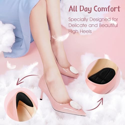 ZAIWOO Metatarsal Pads Women, Ball of Foot Cushions, High Heel Inserts, All Day Pain Relief and Comfort, No Slip Heel Grips Liners Shoe Pads for Loose Shoe(Black)