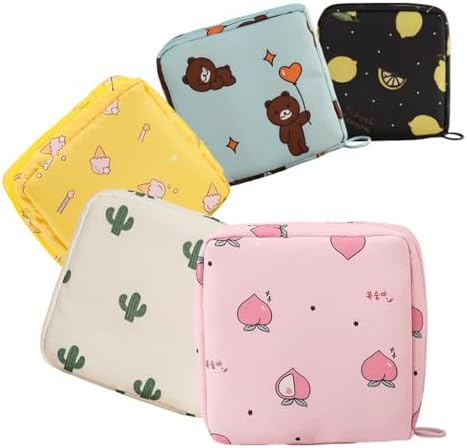 1pc Creative Minimalist Sanitary Napkin Storage Bag, Cartoon Random Print/Toilet Paper Organizer, Multi-Functional Travel Small Pouch (Pink)