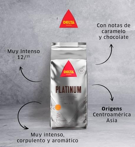 Delta Cafés Platinum Whole Bean Coffee 1kg/35.2oz, Intensity 12, Arabica & Robusta Blend - Aromatic and Roasted Nuts Notes Espresso Beans