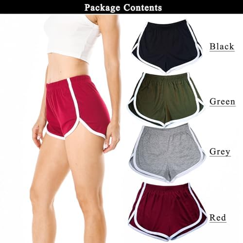 Cameway 4 Pack Women's Cotton Yoga Dance Short Pants Sport Shorts Summer Athletic Cycling Hiking Sports Shorts