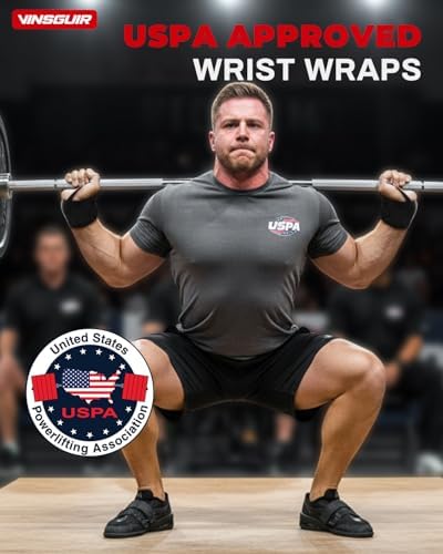 VINSGUIR 21'' Elastic Wrist Wraps for Weightlifting and Working Out(USPA Approved), Breathable Gym Wrist Sraps for Weightlifting with Thumb Loop and Left/Right Tabs, Wrist Brace for Wrist Support and Protection, Men and Women (Pair)