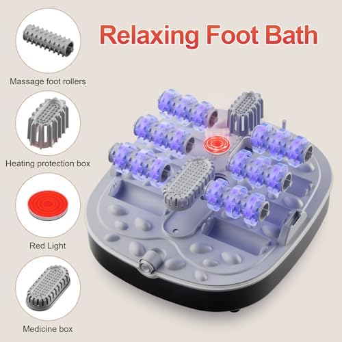 GEHONA Collapsible Foot Spa Bath with Heat,Foot Massager with Two Side Supports,Leakage Protector,Temperature Control,Bubbles,Red Light,Timer,Feet Spa Tub,Feet Soaker,Gifts (Black)
