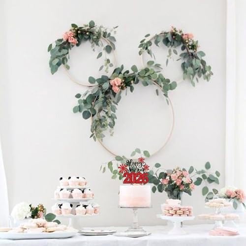 1 Pack 2026 Happy New Year Cake Topper Glitter Hello 2026 Fireworks Cake Pick Welcome 2026 Happy New Year's Eve Cake Decoration Party Supplies Red