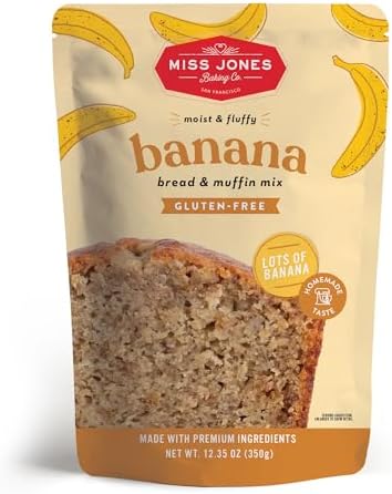 Miss Jones Baking Gluten Free Banana Bread & Muffin Mix - 50% Lower Sugar, Real Banana, Naturally Sweetened Desserts & Treats, 12.35 Ounce (Pack of 1)