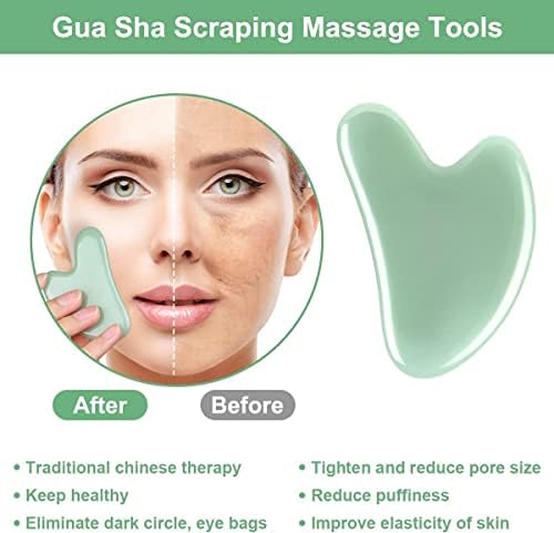 URAQT Gua Sha Massage Tool, 2 Pcs Natural Jade Gua Sha Board, Quartz Jade Stone Gua Sha Facial Tool, Face Scraping Massager, Anti Aging Massage Beauty Tool for Face, Eye, Neck