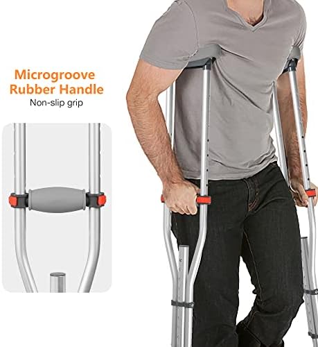 1 Pair Universal Crutches for Adults and Teenager, Adjustable Height for 4'7" to 6'7", 300 LBS Capacity Aluminum Lightweight Crutches with Underarm Pads
