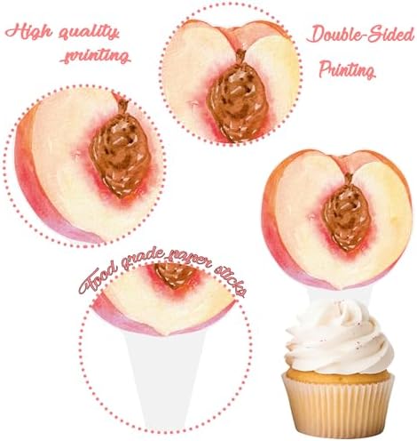 Peach Cupcake Toppers Birthday Party Decorations 48PCS Peach Cupcake Picks Sweet Peaches Fruits Cake Decor for One Sweet Summer Baby Shower Supplies