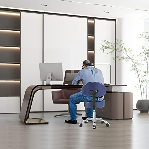 Thick Sturdy Padding with Wheels and Back Support,Swivel Rolling Stool Round Chair,Adjustable Stool for Doctor,Medical,Massage Salon,Office(Blue