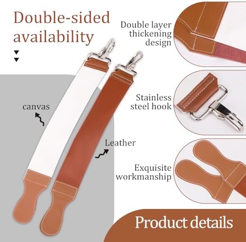 ZORZA 1Pcs Dual-Sided Leather Sharpening Straps Professional Barber Leather Strap Straight Razor Strop with Cowhide & Canvas for Enhanced Razor Sharpening & Smoothing Experience(Brow)(Cowhide+Canvas)