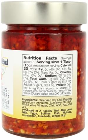 Crushed Calabrian Chili Peppers Paste, 9.8 oz (280 g) Spread, Chopped, Grown and Packed in Calabria Italy, Authentic Italian, Spicy and Savory Taste, L'Oro Del Sud