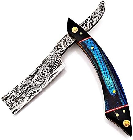 Damascus Steel Straight Razor Folding Razor With Shaving Ready Classic Barber Blade Edge, Men Straight Razor, Leather Case + Strop, Close Shave, Great Gift R-27