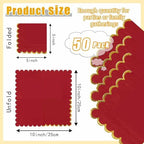 50 Pieces Red Scalloped Napkins with Gold Foil 2-Ply Red and Gold Disposable Scalloped Cocktail Napkins Paper for Dinner Wedding Baby Shower Birthday Party Dessert Beverage Napkin