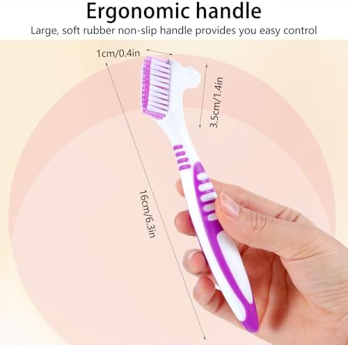 30pcs Denture Toothbrush Set, Hard and Soft Double Bristle Denture Brush, 4 Colors Optional Denture Care Cleaning Brush, Rubber Non-Slip Handle for Denture Brushes