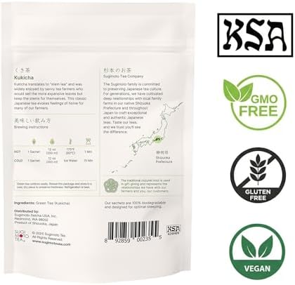 SUGIMOTO TEA Japanese Kukicha Stem Green Tea Bags 20 Count
