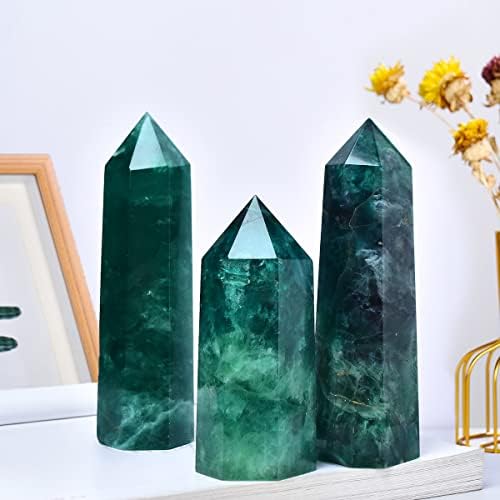 Natural Green Fluorite Obelisk Tower Large Healing Crystal Wand 6 Faceted Point Reiki Chakra Meditation Therapy 1.5-2.0 LBS