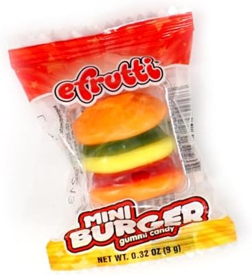 efrutti Mini Gummi Burgers, 2 Pound Bulk Bag (101 Individually Wrapped), Gummy Burgers