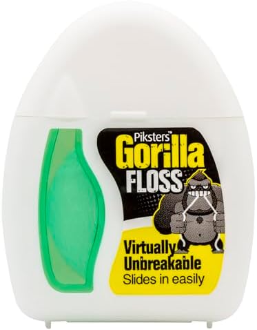 Piksters Gorilla Floss, 30m (32.8 Yds) Extra Strong Dental Floss, Plaque Remover for Teeth, Shred Resistant, Smooth Gliding, Waxed, Deep Cleaning Teeth Flosser, Oral Care for Adults & Kids