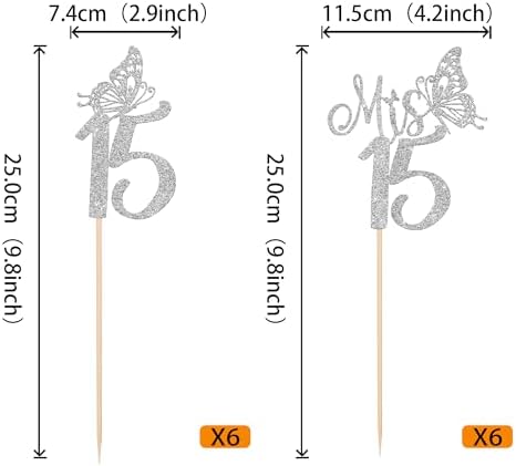 12 Pack Happy 15th Birthday Party Decorations, Mis 15 Centerpiece Sticks for Table, Hello 15 Fabulous Table Toppers, Cheers to 15 Years Old Birthday Anniversary Party Decotations Silver