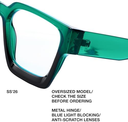 livho Oversized Eyewear Frame for Woman and Men - Rectangle Fashion Glasses for Computer, Chic Preppy Frame